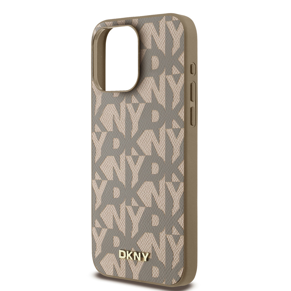 Apple iPhone 15 Pro Max Case DKNY Original Licensed M-safe Charging Feature 3D Printed Grid Pattern Cover Brown