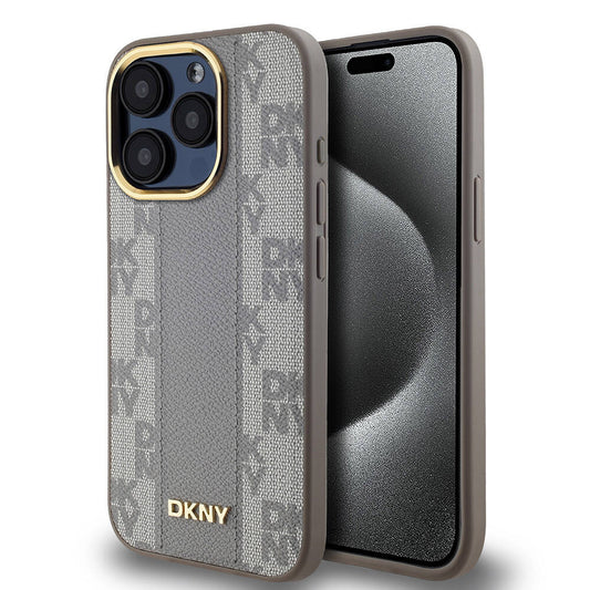 Apple iPhone 15 Pro Max Kılıf DKNY Orjinal Lisanslı M-safe Şarj Özellikli 3D Yazılı Checkered Pattern Kapak