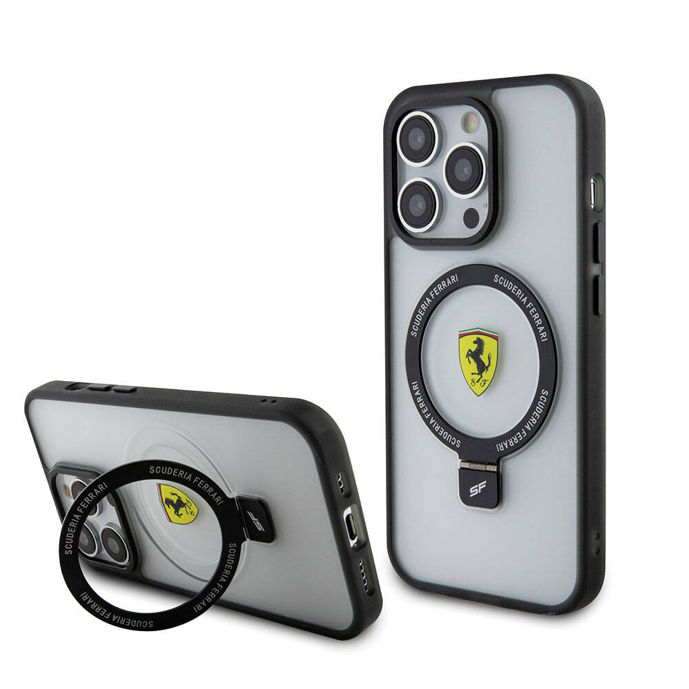 Apple iPhone 15 Pro Max Case Ferrari M-safe Charging Stand Frosted Surface Design Cover Red