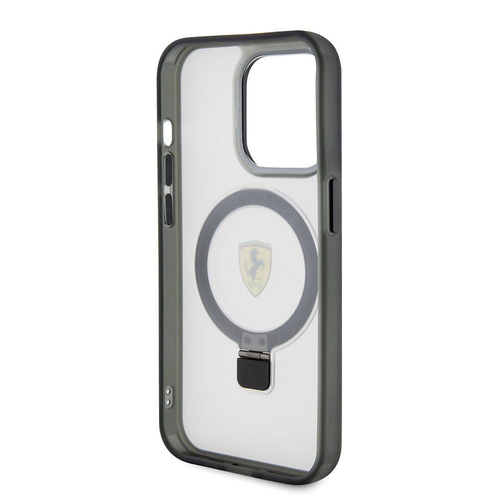 Apple iPhone 15 Pro Max Case Ferrari M-safe Charging Stand Frosted Surface Design Cover Black