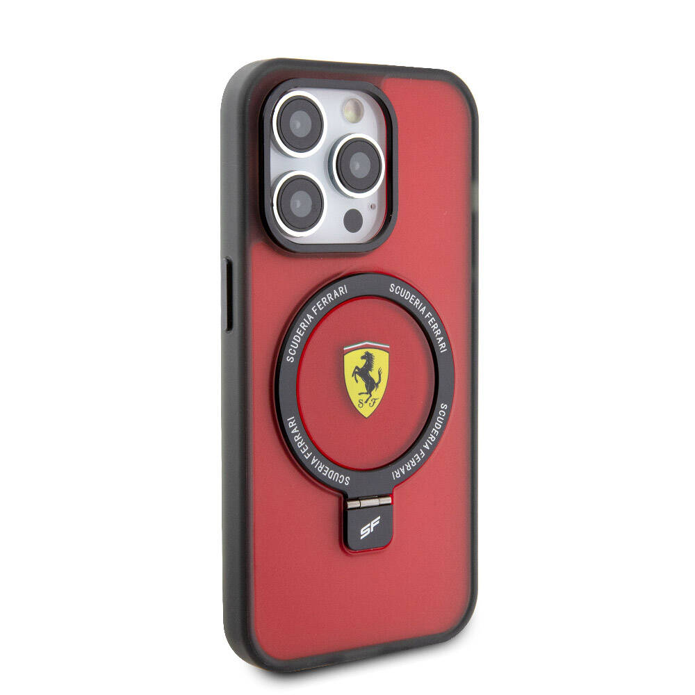 Apple iPhone 15 Pro Max Case Ferrari M-safe Charging Stand Frosted Surface Design Cover Black