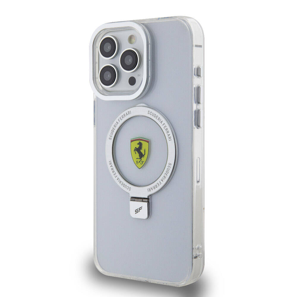Apple iPhone 15 Pro Max Case Ferrari M-safe Charging Stand Frosted Surface Design Cover Black