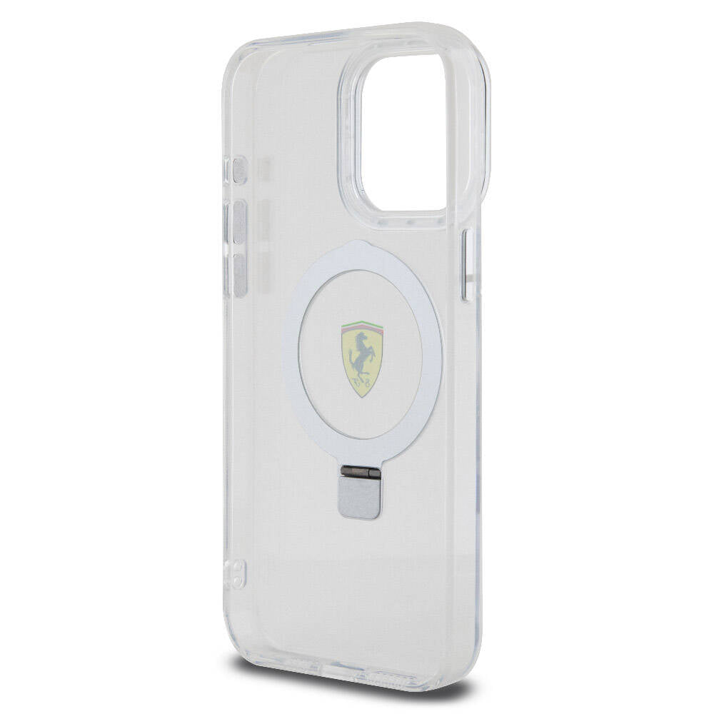 Apple iPhone 15 Pro Max Case Ferrari M-safe Charging Stand Frosted Surface Design Silver Cover