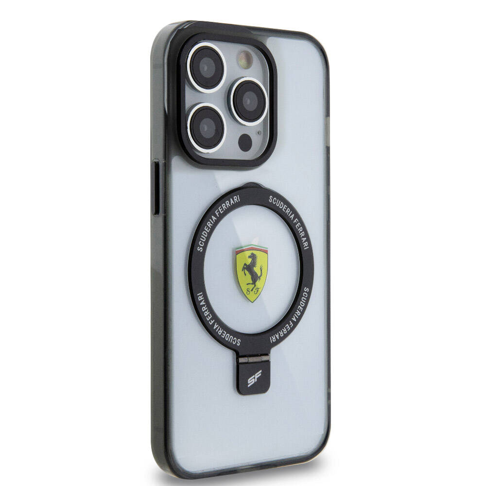 Apple iPhone 15 Pro Max Case Ferrari M-safe Charging Stand Frosted Surface Design Cover Red