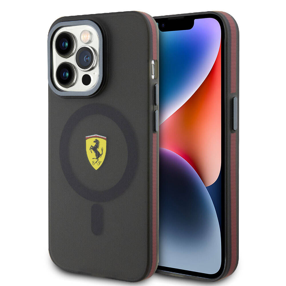 Apple iPhone 15 Pro Max Kılıf Ferrari Orjinal Lisanslı M-safe Şarj Özellikli Kontrast Bumper Kapak Kırmızı