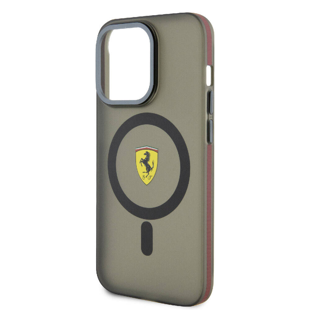 Apple iPhone 15 Pro Max Kılıf Ferrari Orjinal Lisanslı M-safe Şarj Özellikli Kontrast Bumper Kapak Kırmızı