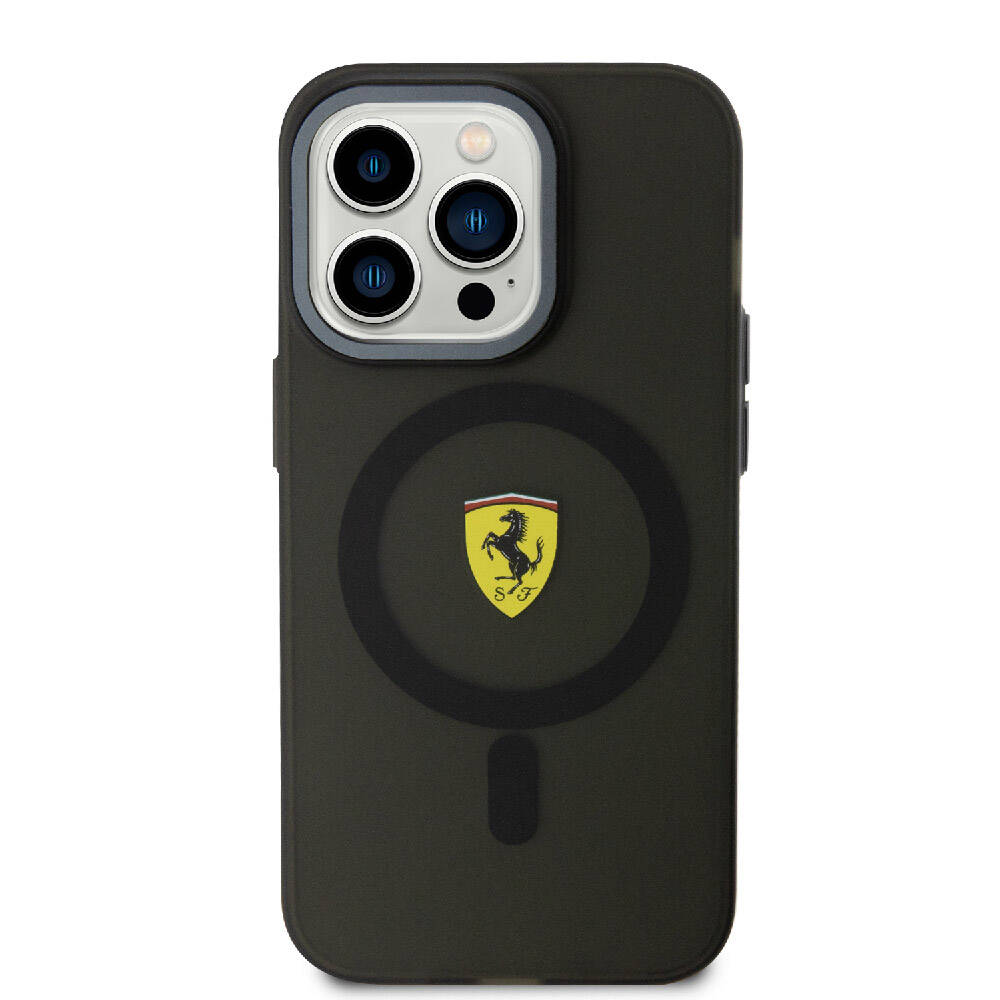 Apple iPhone 15 Pro Max Case Ferrari Original Licensed M-Safe Charging Feature Contrast Bumper Cover Black