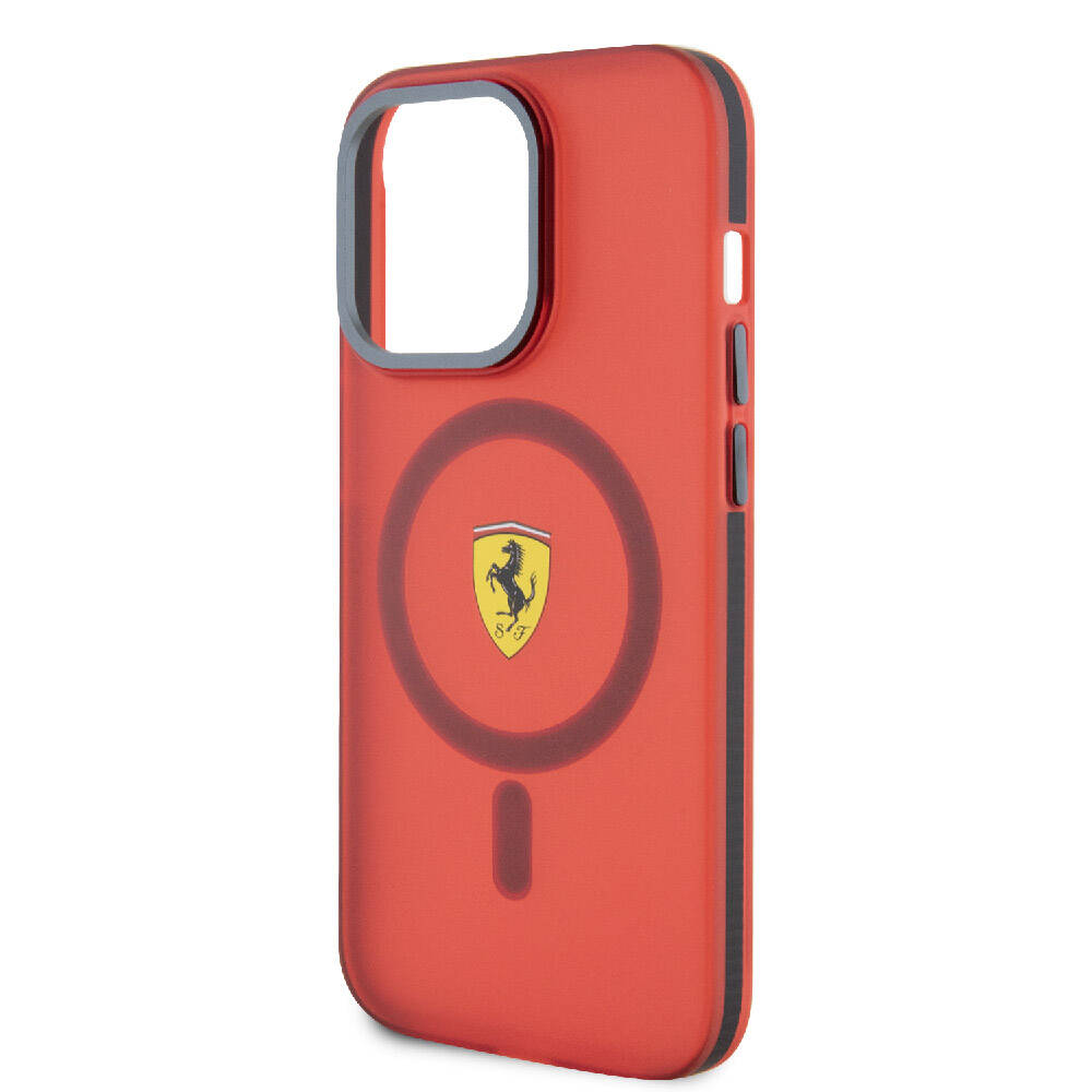 Apple iPhone 15 Pro Max Kılıf Ferrari Orjinal Lisanslı M-safe Şarj Özellikli Kontrast Bumper Kapak Kırmızı