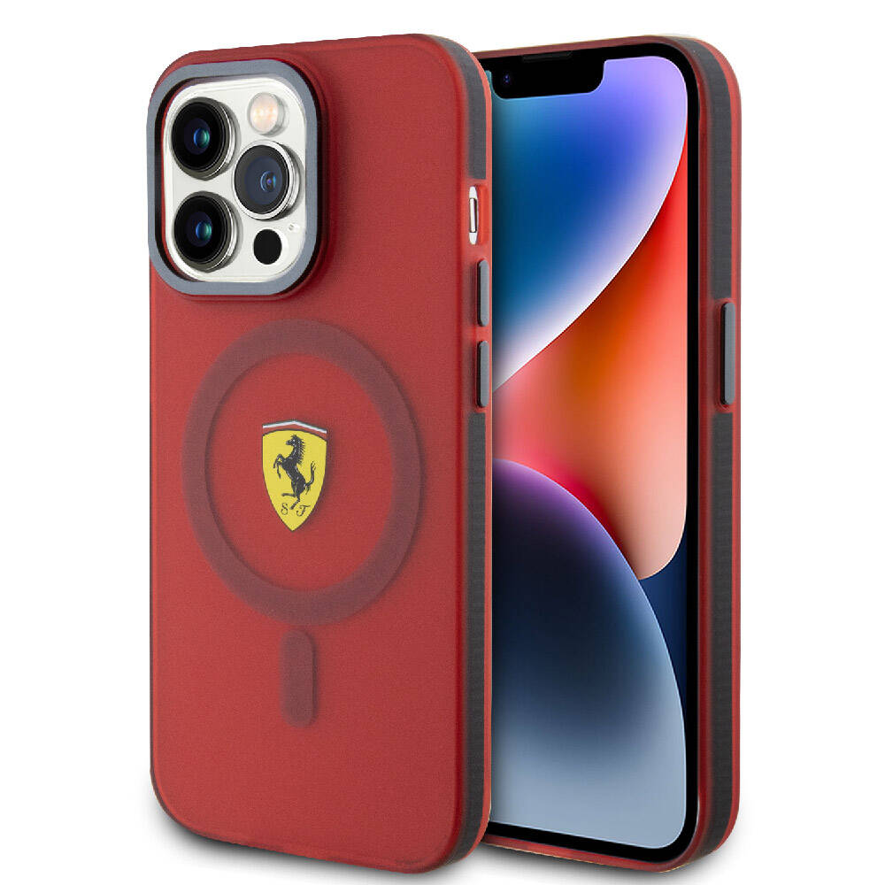 Apple iPhone 15 Pro Max Case Ferrari Original Licensed M-Safe Charging Feature Contrast Bumper Cover Black
