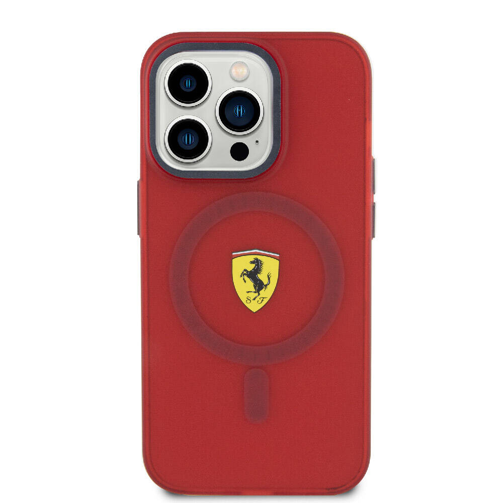 Apple iPhone 15 Pro Max Case Ferrari Original Licensed M-Safe Charging Feature Contrast Bumper Cover Red