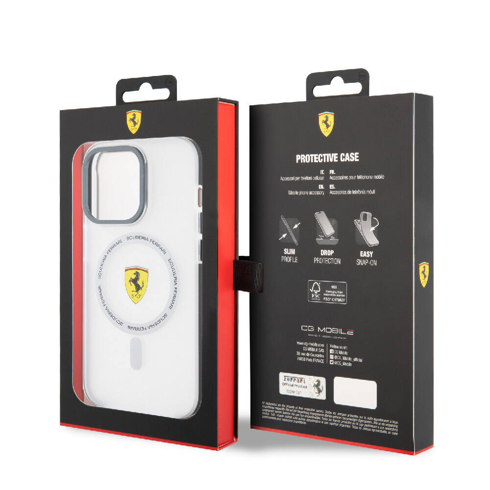 Apple iPhone 15 Pro Max Case Ferrari Original Licensed M-safe Charging Feature Contrast Bumper SF Ring Cover Red