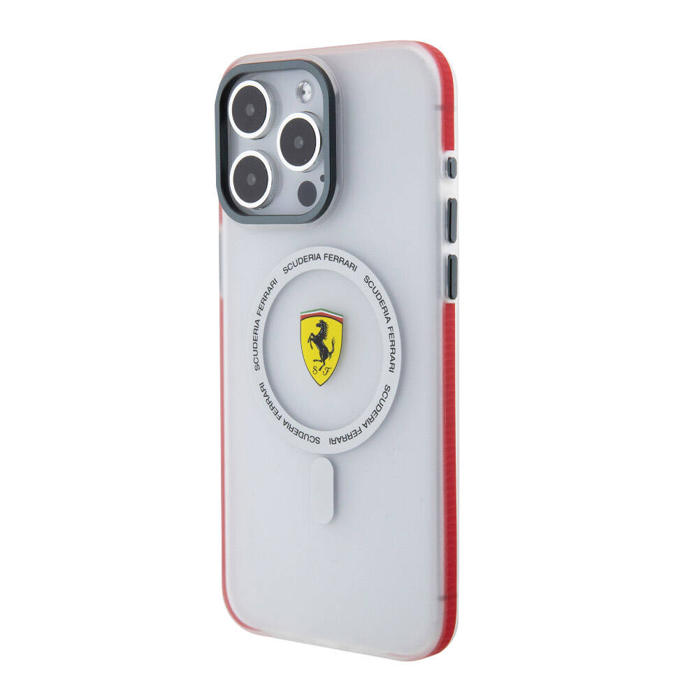 Apple iPhone 15 Pro Max Case Ferrari Original Licensed M-safe Charging Feature Contrast Bumper SF Ring Cover Red