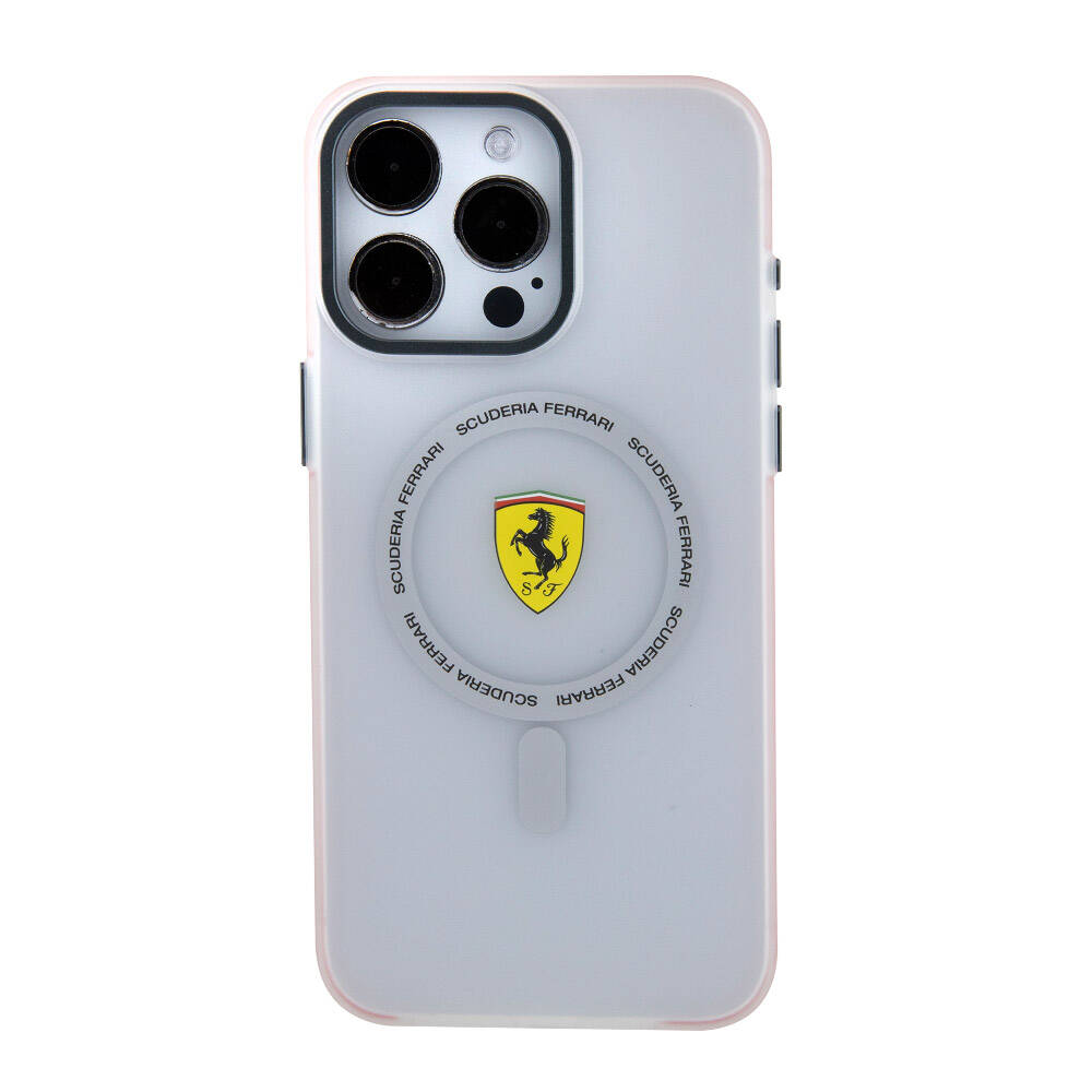 Apple iPhone 15 Pro Max Case Ferrari Original Licensed M-safe Charging Feature Contrast Bumper SF Ring Cover Red