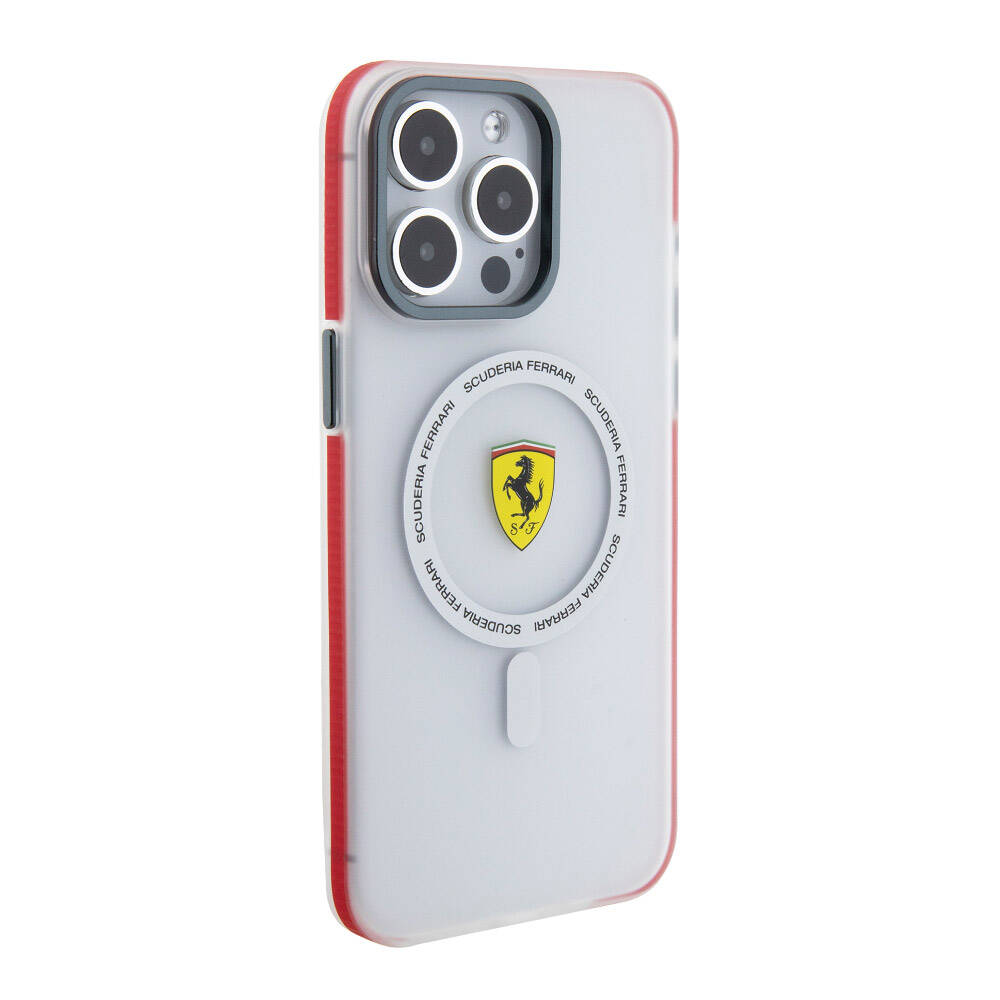 Apple iPhone 15 Pro Max Case Ferrari Original Licensed M-safe Charging Feature Contrast Bumper SF Ring Cover Red