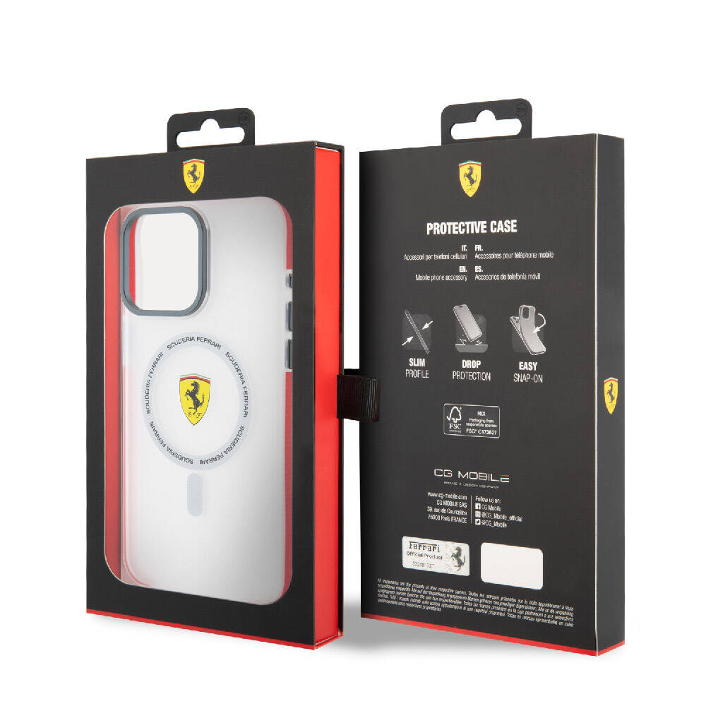 Apple iPhone 15 Pro Max Case Ferrari Original Licensed M-safe Charging Feature Contrast Bumper SF Ring Cover Red