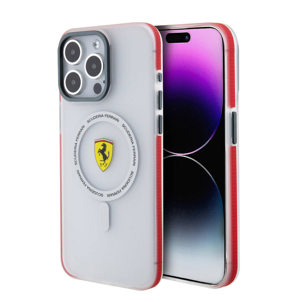 Apple iPhone 15 Pro Max Case Ferrari Original Licensed M-safe Charging Feature Contrast Bumper SF Ring Cover Red