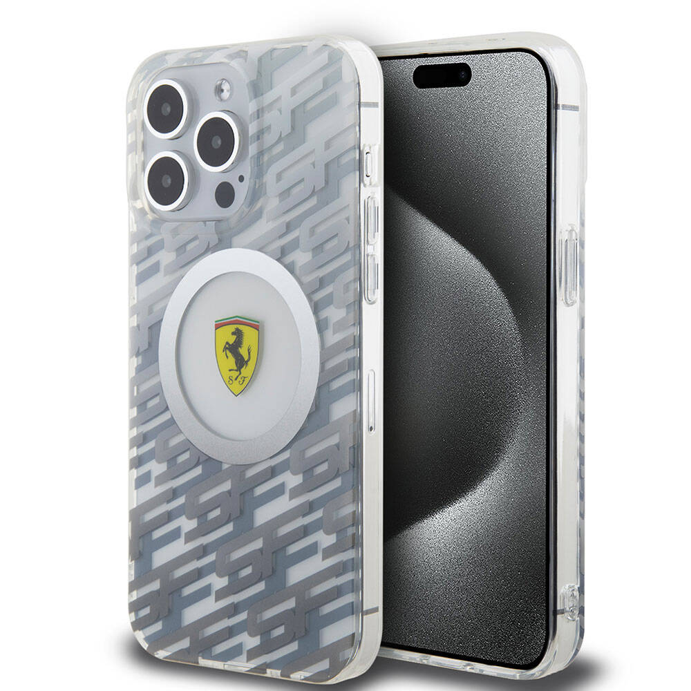 Apple iPhone 15 Pro Max Case Ferrari Original Licensed M-safe Charging Feature Multi SF Cover Gray
