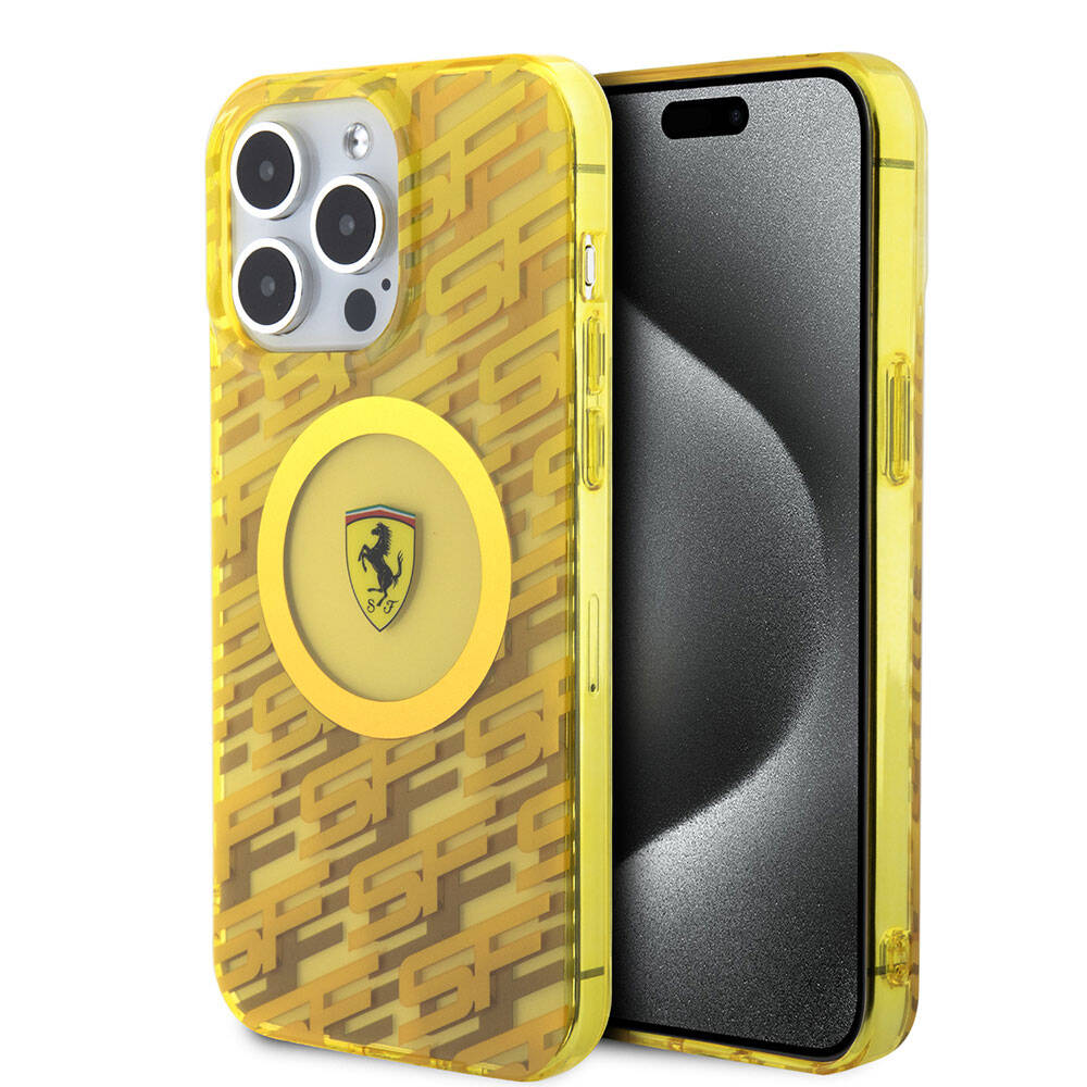 Apple iPhone 15 Pro Max Case Ferrari Original Licensed M-safe Charging Feature Multi SF Cover Yellow