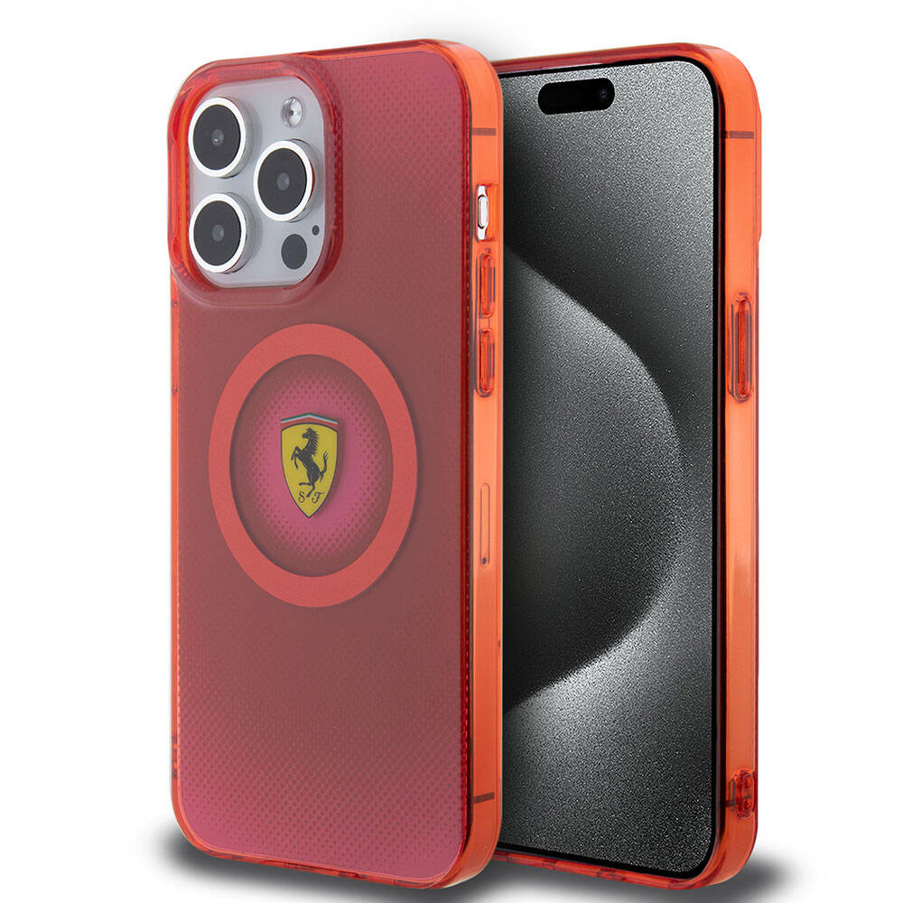 Apple iPhone 15 Pro Max Case Ferrari Original Licensed M-Safe Charging Feature Shattered Dots Patterned Cover Red