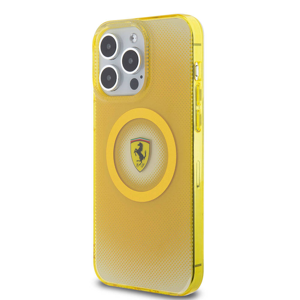 Apple iPhone 15 Pro Max Case Ferrari Original Licensed M-Safe Charging Feature Shattered Dots Patterned Cover Yellow