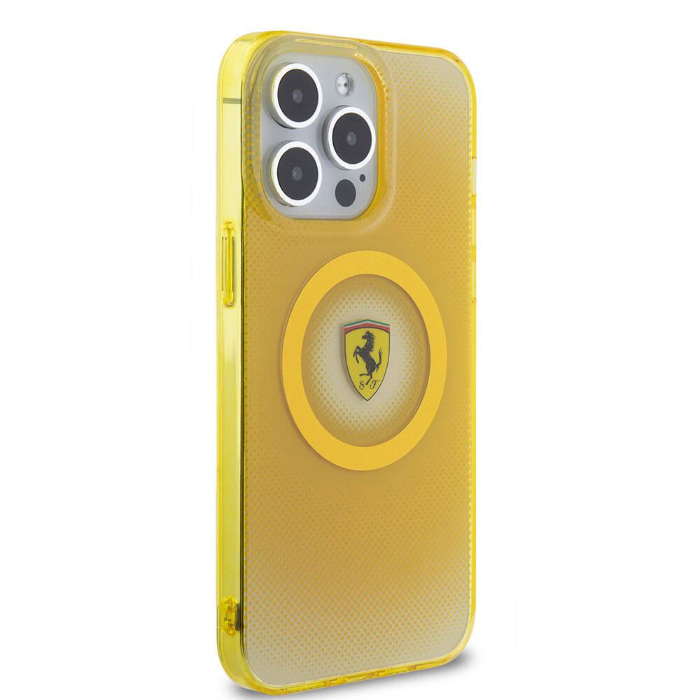 Apple iPhone 15 Pro Max Case Ferrari Original Licensed M-Safe Charging Feature Shattered Dots Patterned Cover Black