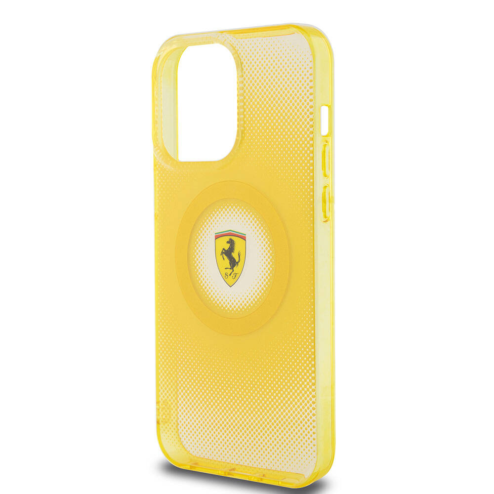 Apple iPhone 15 Pro Max Kılıf Ferrari Orjinal Lisanslı M-safe Şarj Özellikli Parçalanan Noktalar Desenli Kapak Siyah