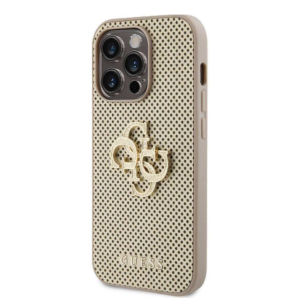Apple iPhone 15 Pro Max Case Guess Original Licensed Perforated Text and 4G Glitter Large Metal Logo Cover Black