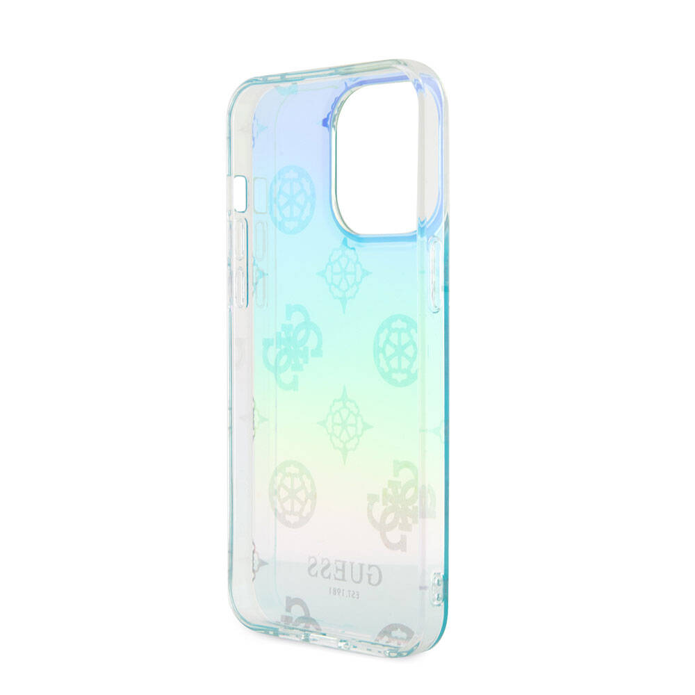 Apple iPhone 15 Pro Max Case Guess Original Licensed Patterned Text Logo Strap Holographic Glitter Peony Cover Purple