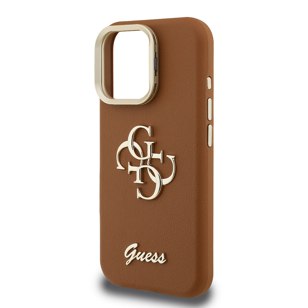 Apple iPhone 15 Pro Max Case Guess Original Licensed Grained Text Logo Camera Stand Cover Beige