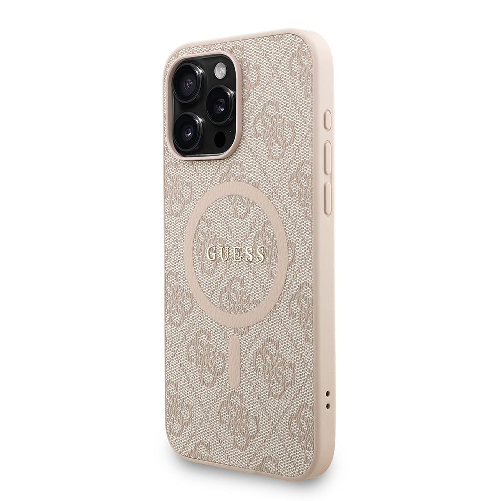 Apple iPhone 15 Pro Max Kılıf Guess Orjinal Lisanslı M-safe Şarj Özellikli PU Deri Bilek Askı İpli Yazı Logolu Kapak Kahverengi