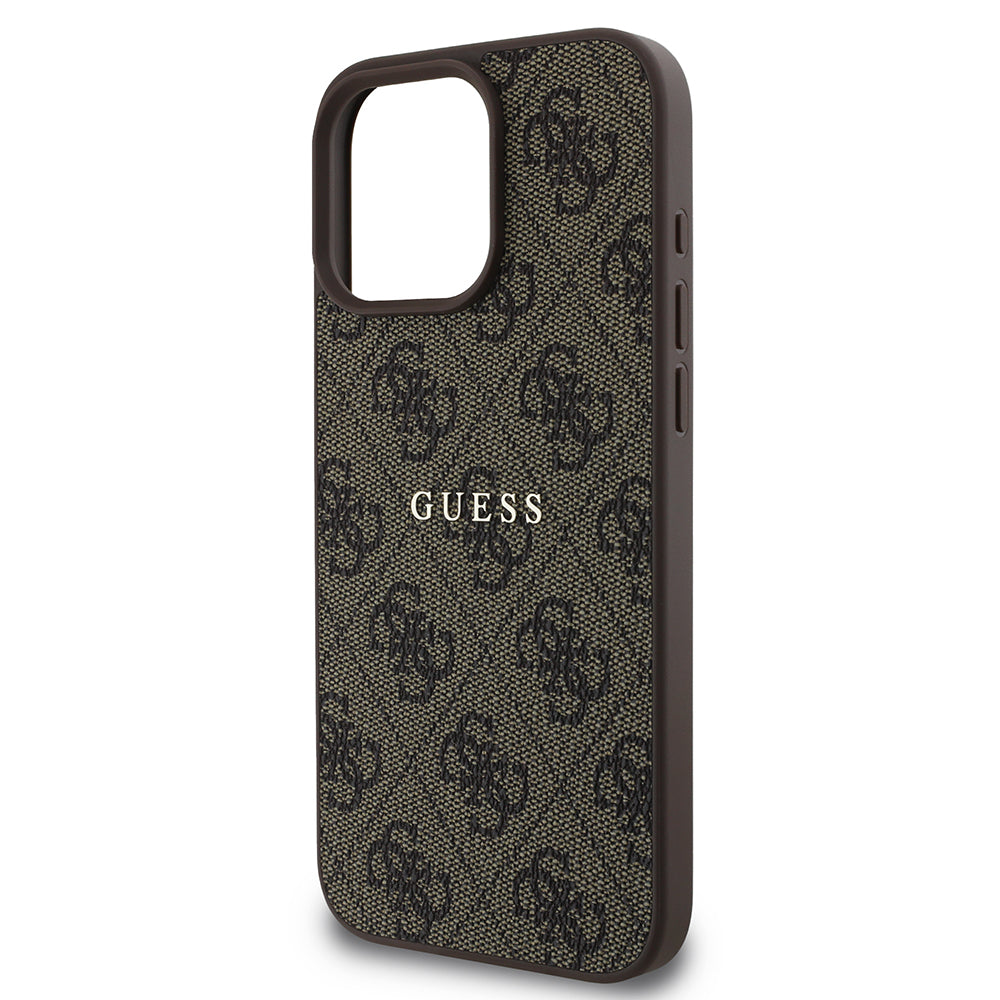 Apple iPhone 15 Pro Max Case Guess Original Licensed M-safe Charging Feature 4G Pattern Text Logo Cover Black