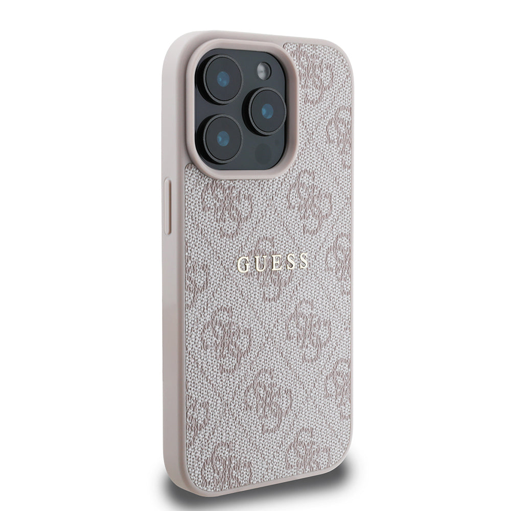 Apple iPhone 15 Pro Max Case Guess Original Licensed M-safe Charging Feature 4G Pattern Text Logo Cover Black