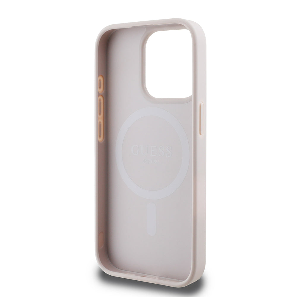 Apple iPhone 15 Pro Max Case Guess Original Licensed M-safe Charging Feature 4G Pattern Text Logo Cover Black