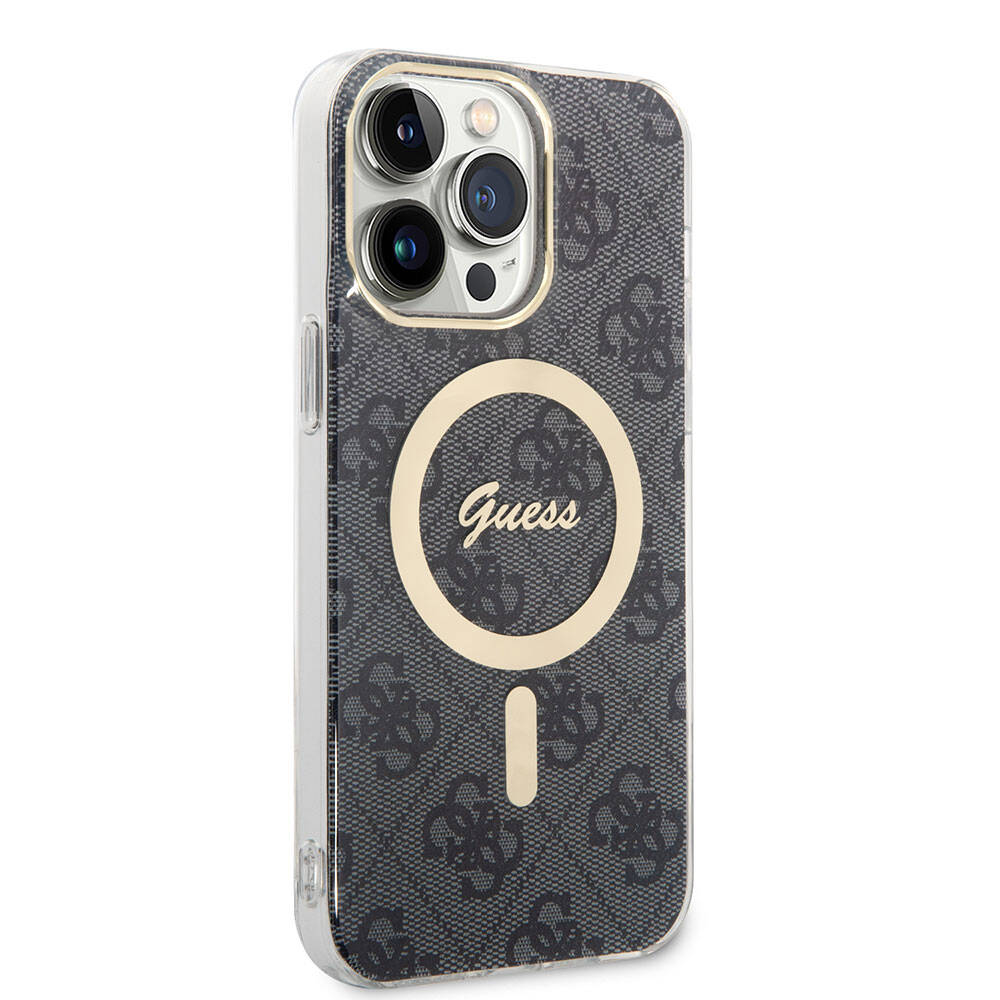 Apple iPhone 15 Pro Max Case Guess Original Licensed M-safe Charging Feature 4G Patterned Cover with Text Logo Black