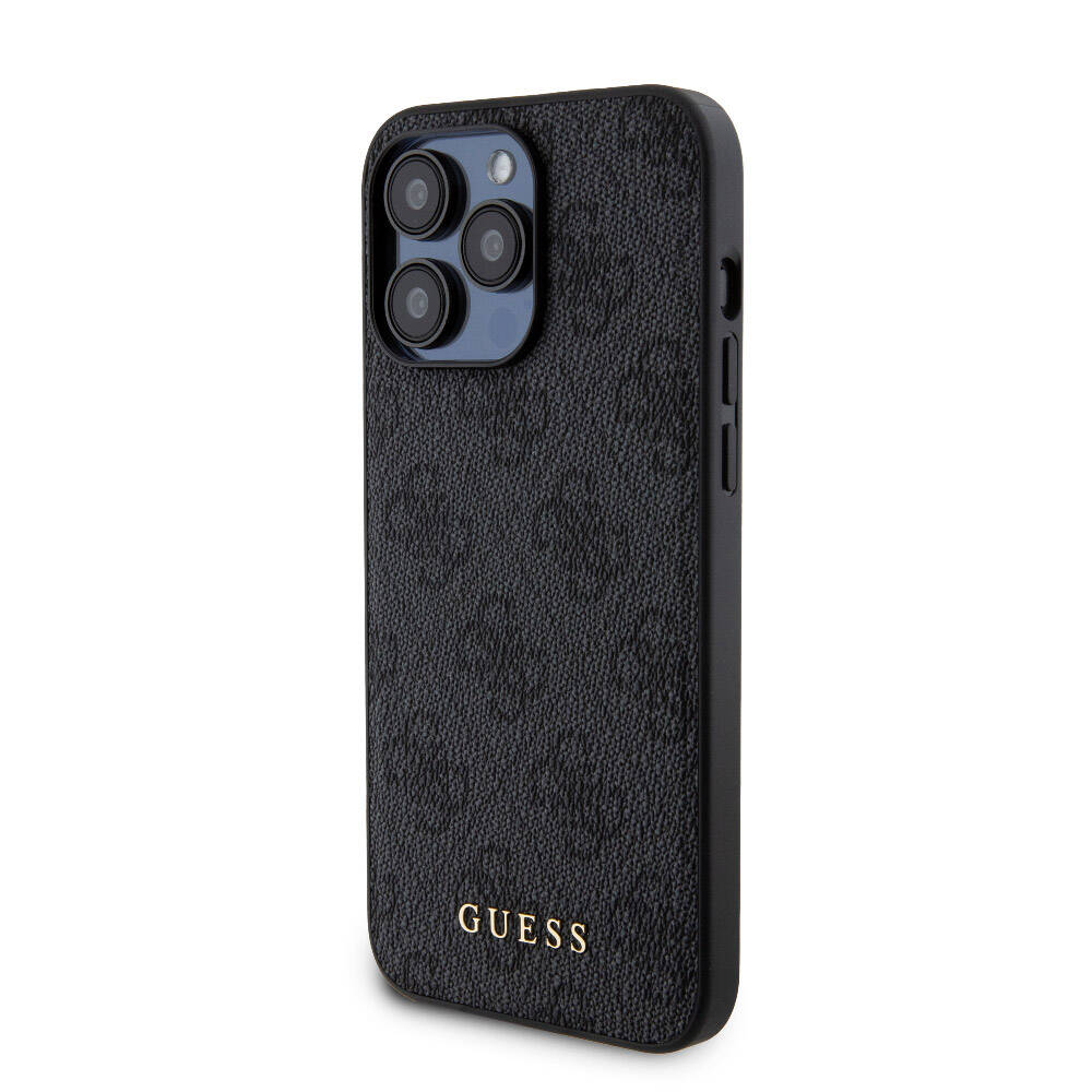 Apple iPhone 15 Pro Max Case Guess Original Licensed M-safe Charging Feature Text Logo 4G Patterned Cover + Powerbank 5000mAh 2in1 Set Black