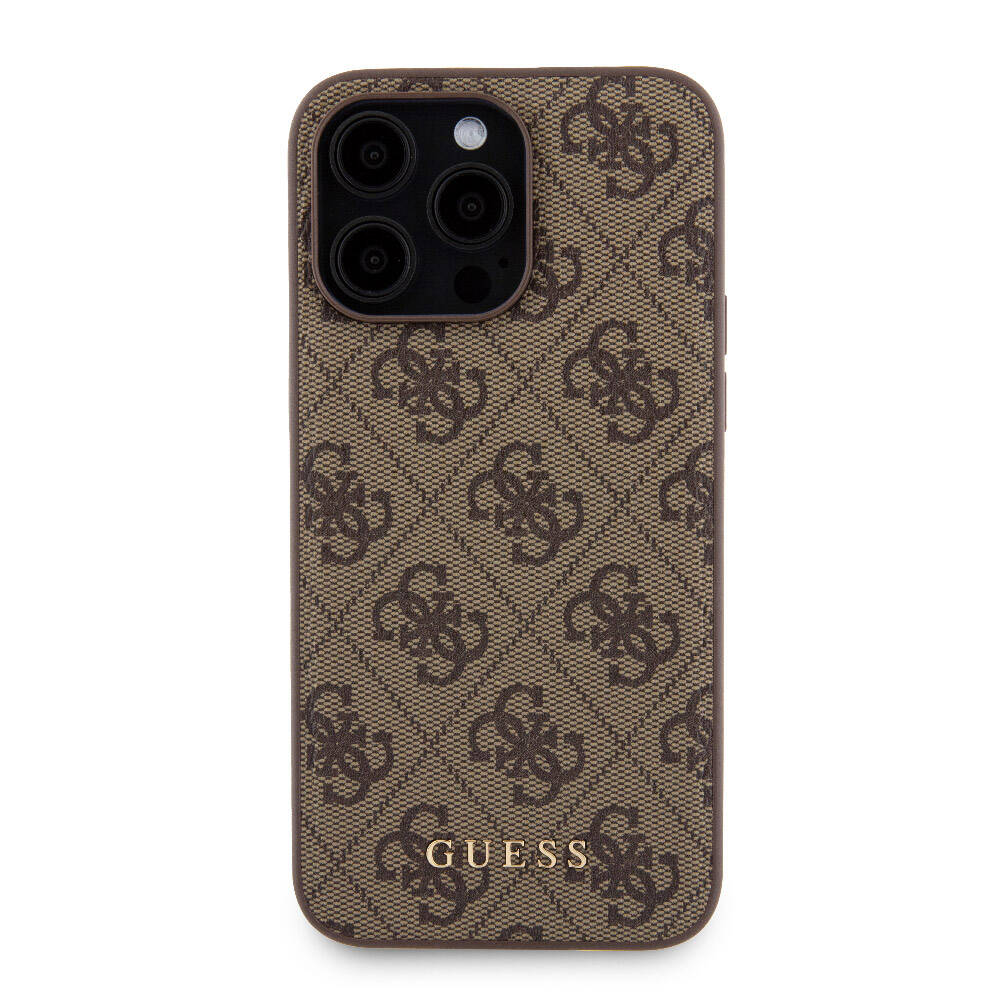 Apple iPhone 15 Pro Max Case Guess Original Licensed M-safe Charging Feature Text Logo 4G Patterned Cover + Powerbank 5000mAh 2in1 Set Black