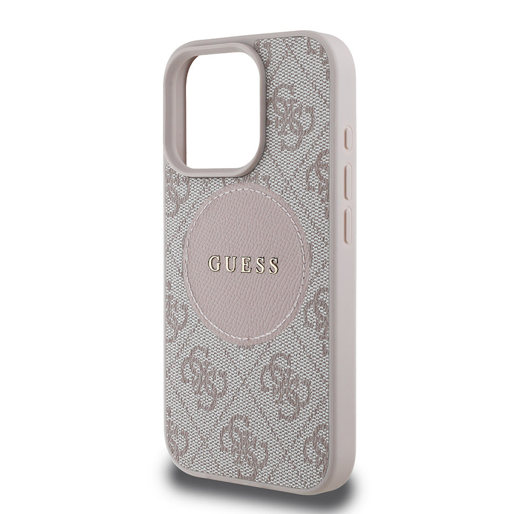 Apple iPhone 15 Pro Max Case Guess Original Licensed M-safe Charging Feature Circle Classic Cover Brown with Text Logo