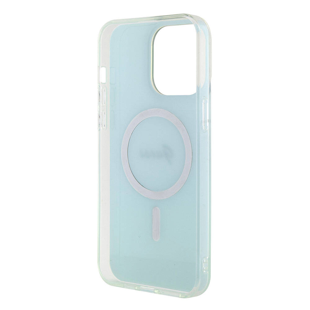 Apple iPhone 15 Pro Max Case Guess Original Licensed M-safe Charging Feature Iridescent Cover Pink with Text Logo