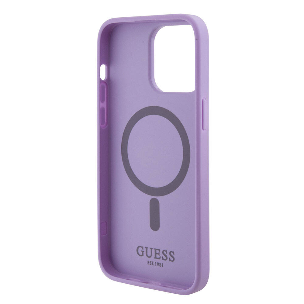 Apple iPhone 15 Pro Max Case Guess Original Licensed M-safe Charging Feature Saffiano Cover Pink with Text Logo