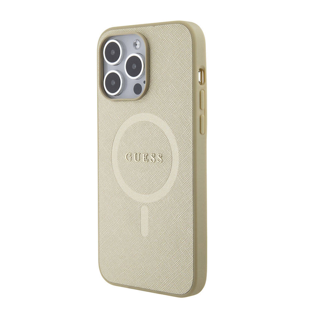 Apple iPhone 15 Pro Max Case Guess Original Licensed M-safe Charging Feature Text Logo Saffiano Cover Light Purple