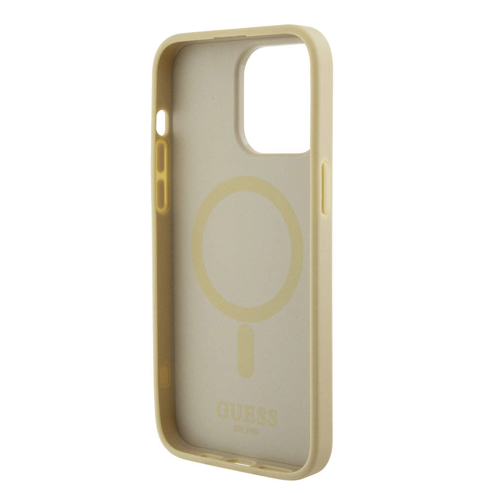 Apple iPhone 15 Pro Max Case Guess Original Licensed M-safe Charging Feature Saffiano Cover Pink with Text Logo