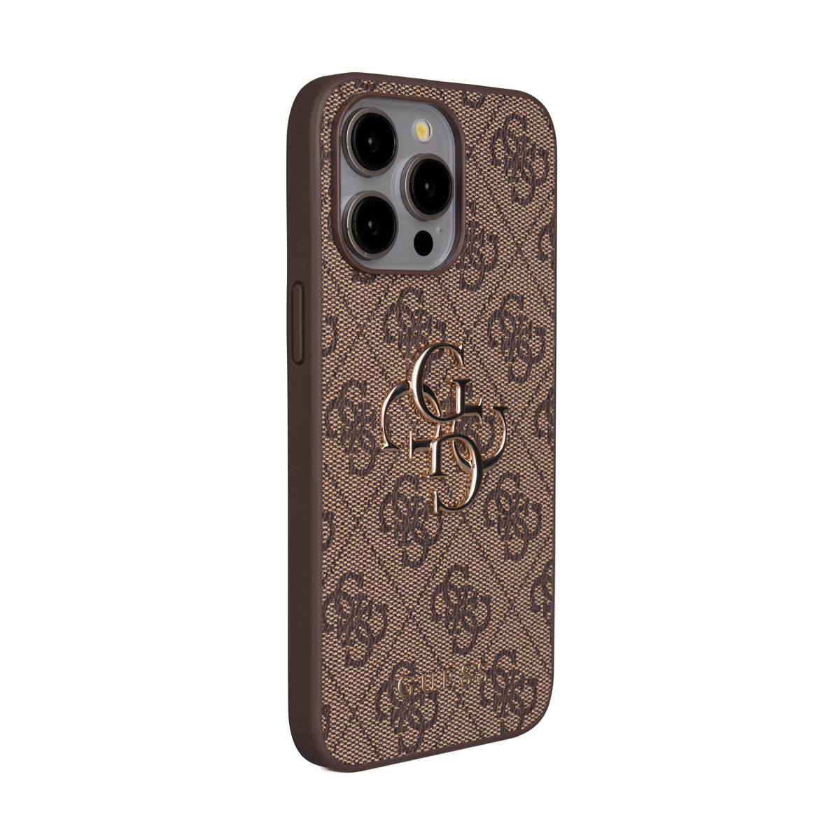 Apple iPhone 15 Pro Max Kılıf Guess Orjinal Lisanslı PU Deri 4G Büyük Metal Logolu Çapraz Vücut Askılı Kapak Kahverengi