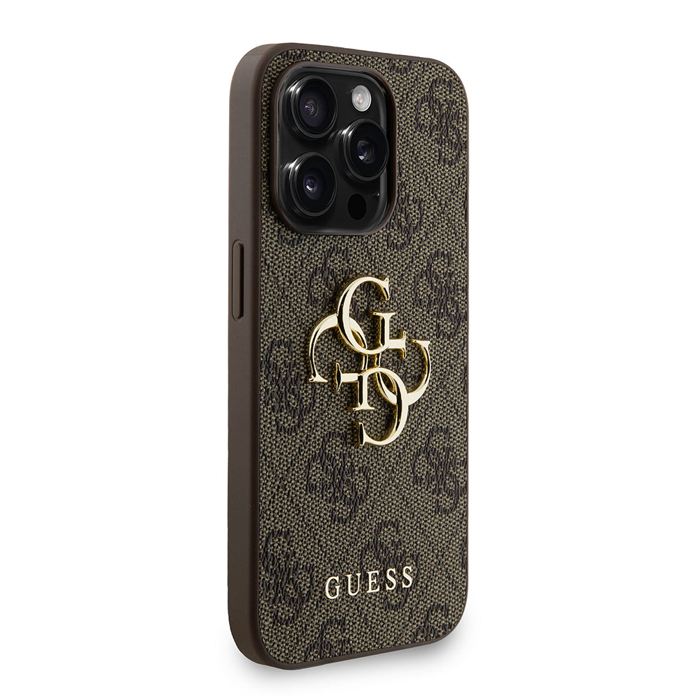 Apple iPhone 15 Pro Max Kılıf Guess Orjinal Lisanslı PU Deri Bilek Askı İpli Metal Büyük 4G ve Yazı Logolu Kapak Pembe