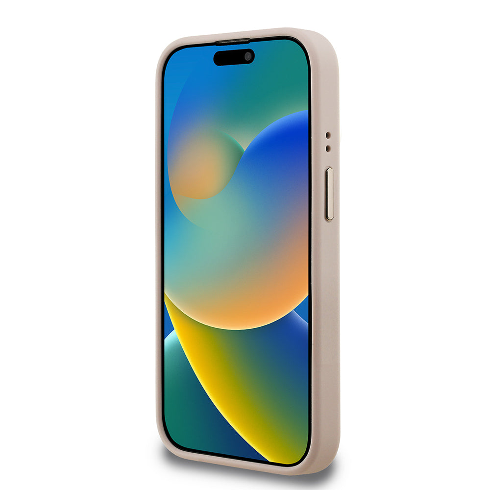 Apple iPhone 15 Pro Max Kılıf Guess Orjinal Lisanslı PU Deri Taşlı Üçgen Logo 4G Desenli Kamera Standlı Kapak Kahverengi