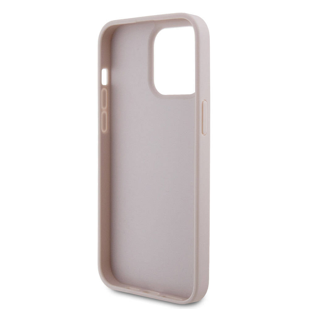 Apple iPhone 15 Pro Max Case Guess Original Licensed PU Leather Stone Triangle Logo 4G Patterned Strass Cover Pink