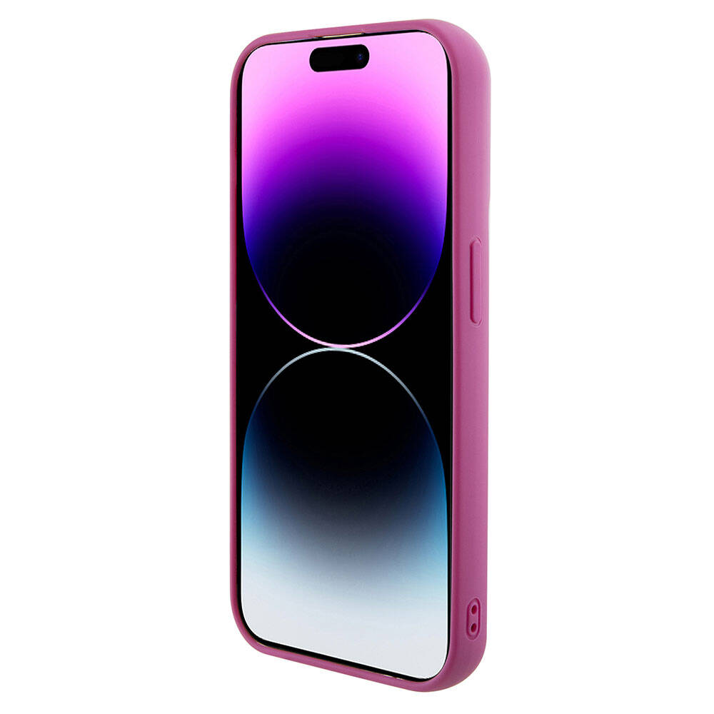 Apple iPhone 15 Pro Max Case Guess Original Licensed Sequin Back Surface Metal Lettering Logo Sequin Script Cover Pink