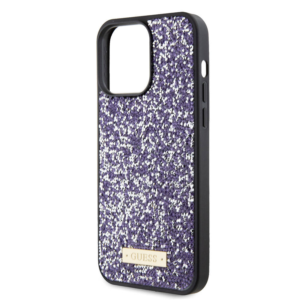Apple iPhone 15 Pro Max Case Guess Original Licensed Stone Back Surface Metal Text Logo Cover Black