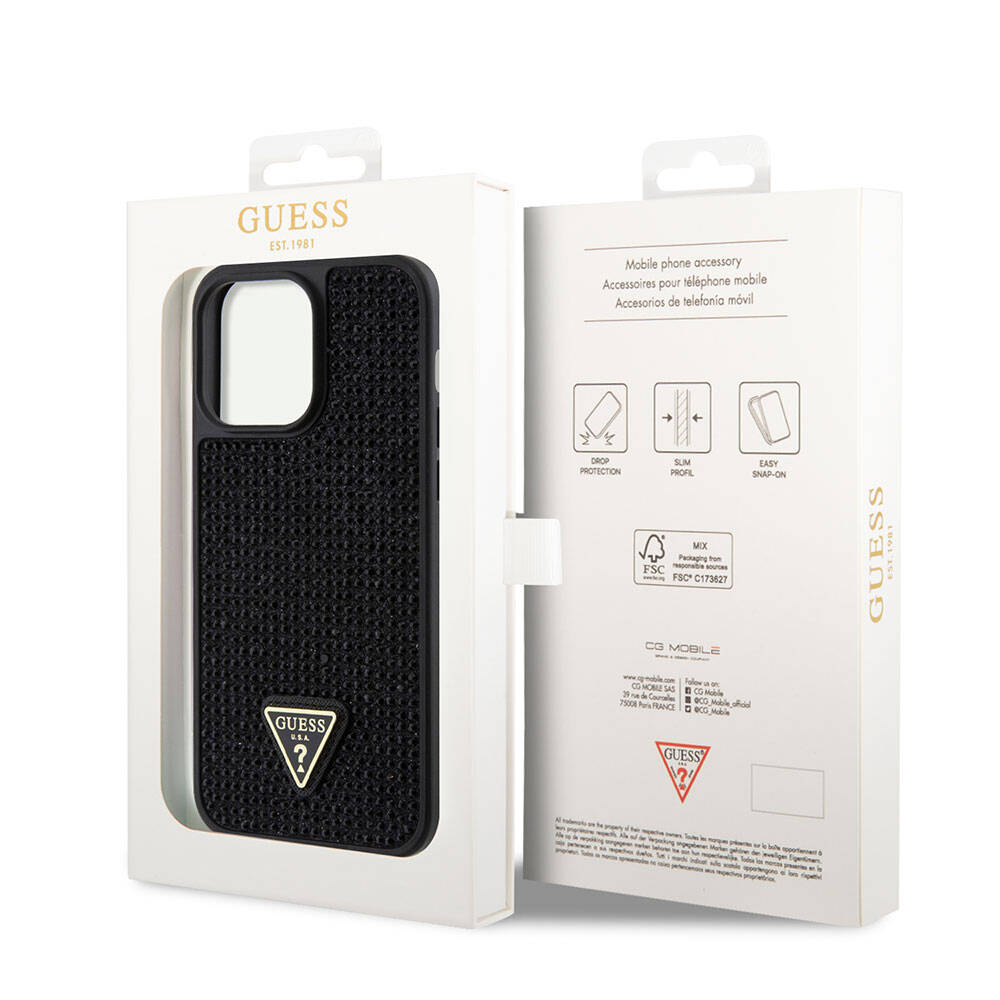 Apple iPhone 15 Pro Max Case Guess Original Licensed Stone Back Surface Triangle Logo Cover Silver