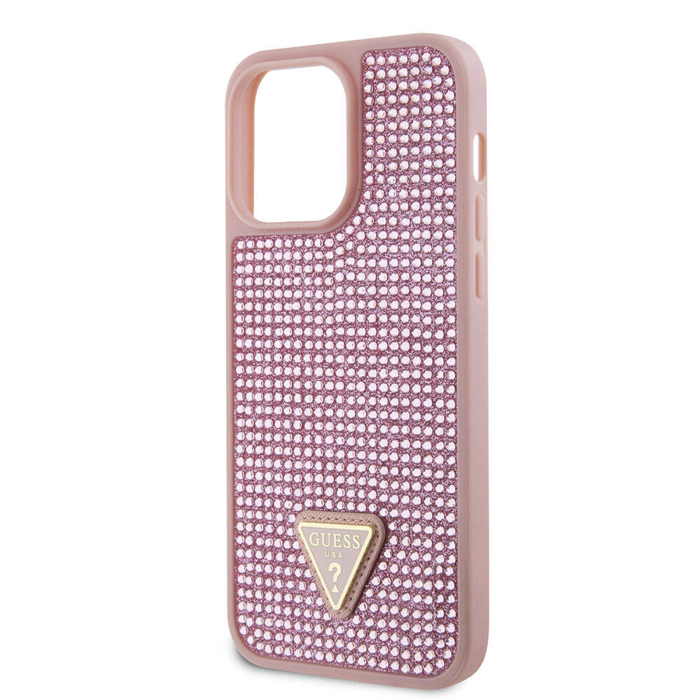 Apple iPhone 15 Pro Max Case Guess Original Licensed Stone Back Surface Triangle Logo Cover Silver