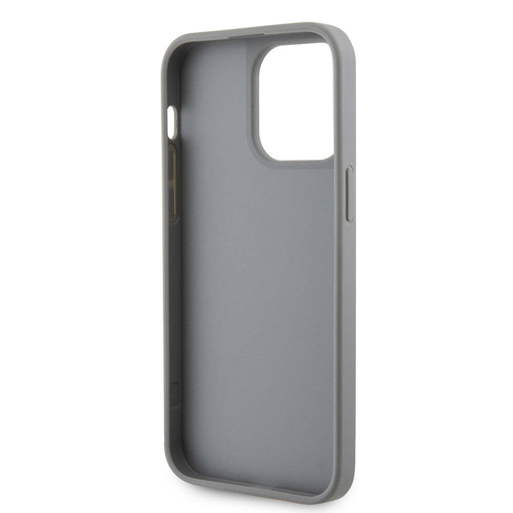 Apple iPhone 15 Pro Max Case Guess Original Licensed Stone Back Surface Triangle Logo Cover Silver